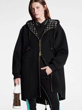 NWOT Louis Vuitton Reversible Long Zip-Up Monogram Parka Coat, size 38